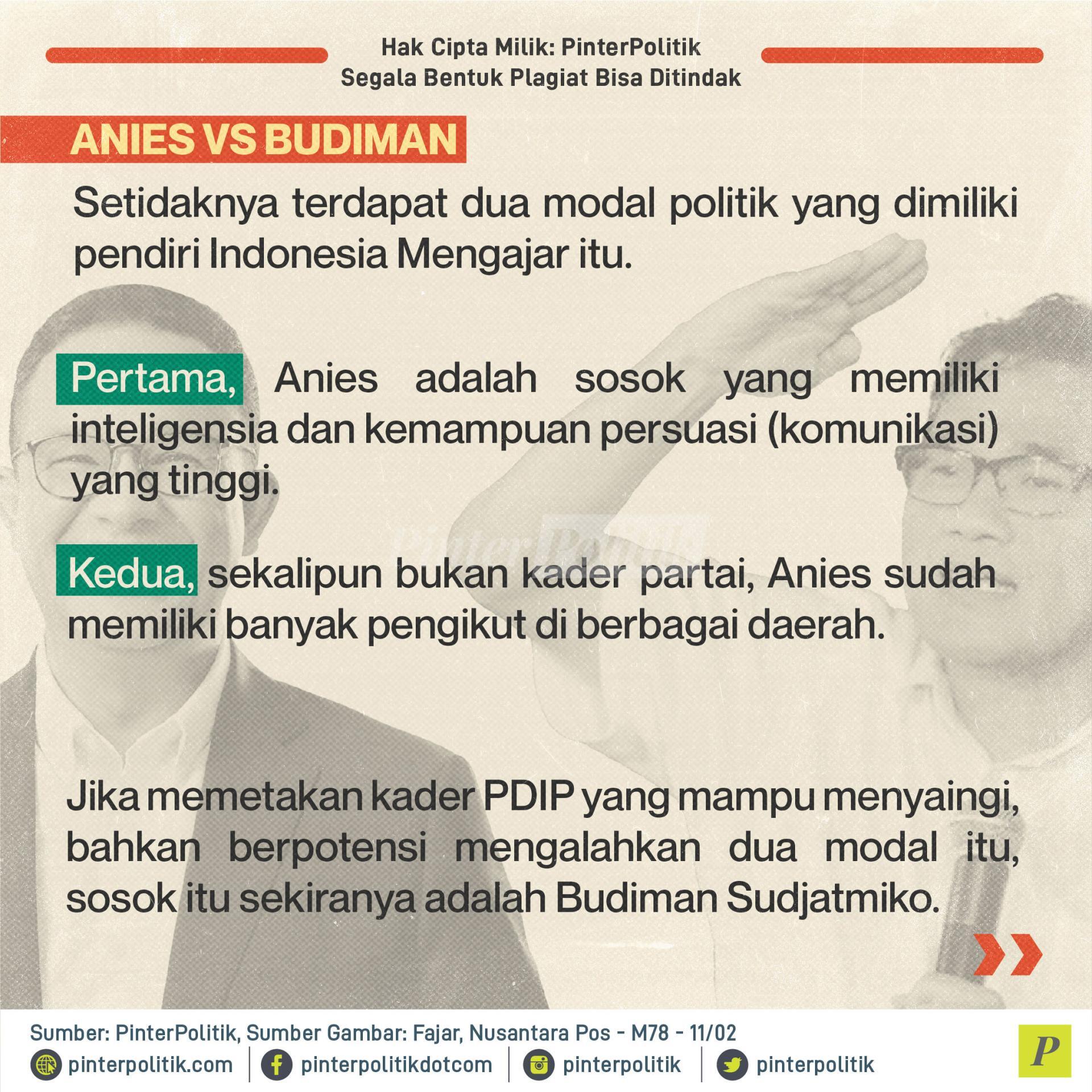 Lawan Anies, PDIP Usung Budiman?